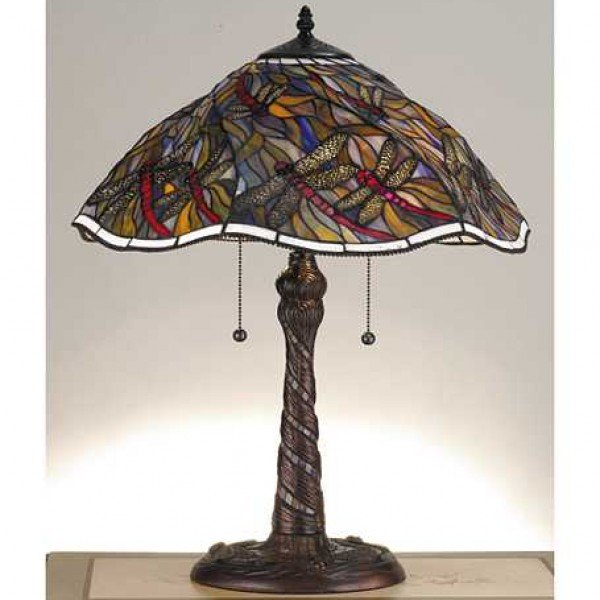 Swirling Dragonfly Tiffany Stained Glass Table Lamp
