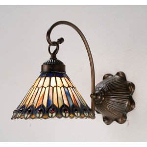 Jeweled Peacock Tiffany Stained Glass Sconce Light