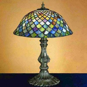 Fishscale Ocean Tiffany Stained Glass Table Lamp