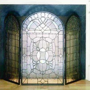 Clear Beveled Tiffany Stained Glass Fireplace Screens