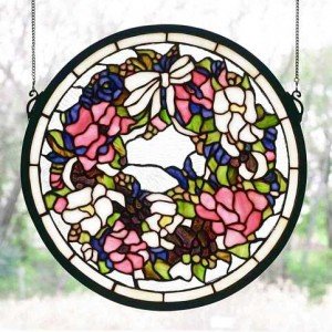 Flowered Wreath Tiffany Stained Glass Window Panel