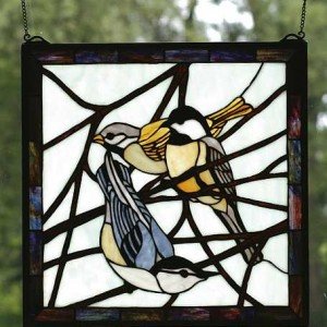 Birds Tiffany Stained Glass Square Window Panel