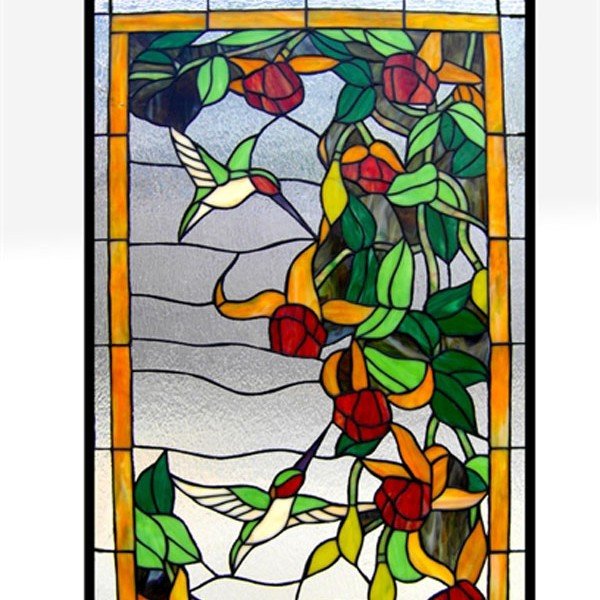 Flower Hummingbirds Tiffany Stained Glass Window Panel