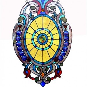 Shield Shaped Tiffany Stained Glass Window Panel