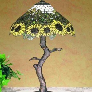 Wild Sunflower Tree Tiffany Stained Glass Lamp