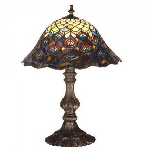 Peacock Feather Tiffany Stained Glass Accent Lamp