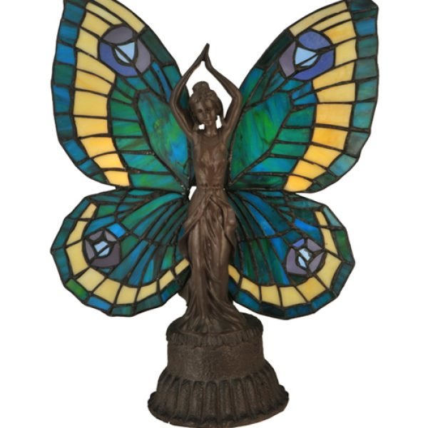 Butterfly Lady Aqua Stained Glass Accent Lamp