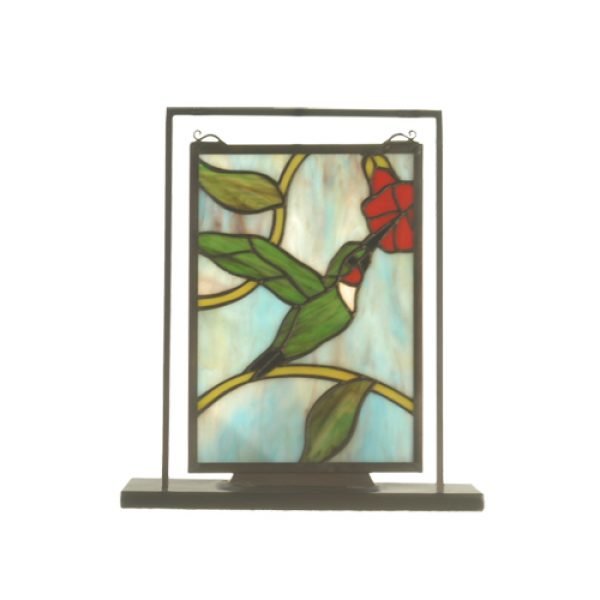 Hummingbird Stained Glass Lighted Mini Tabletop Window