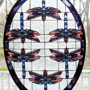Dragonflies Oval Tiffany Stained Glass Window Panel
