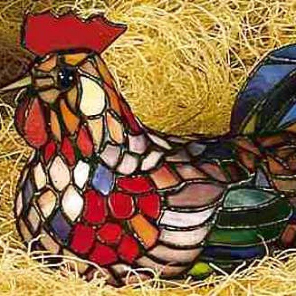 Tiffany Stained Glass Colorful Rooster Accent Lamp