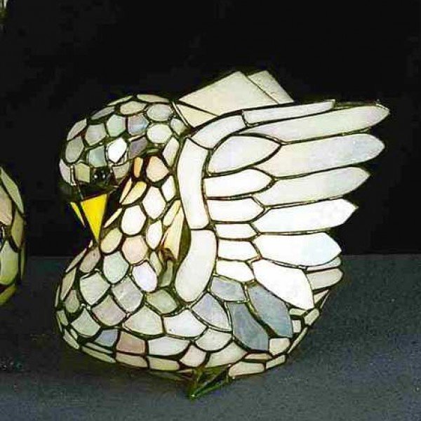 Small Swan Tiffany Stained Glass Accent Lamp