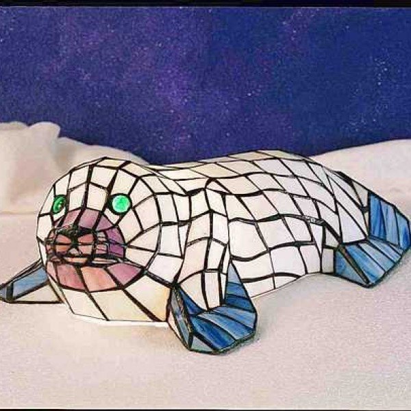 Snowy Seal Tiffany Stained Glass Accent Lamp