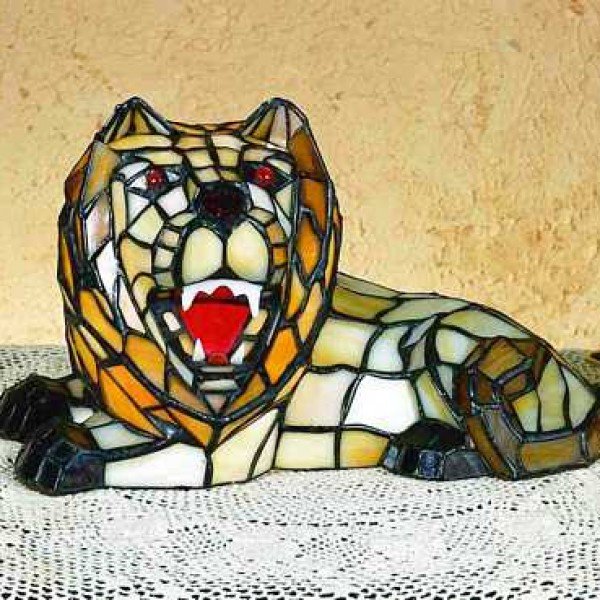 Roaring Lion Tiffany Stained Glass Accent Lamp