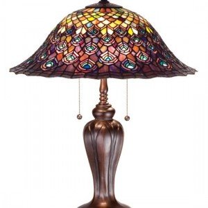 Peacock Feather Mauve Tiffany Stained Glass Lamp