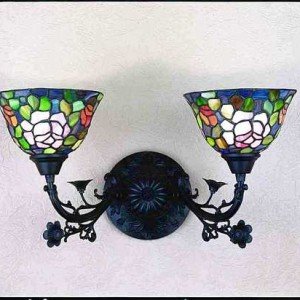 Rose Bush Tiffany Stained Glass Inverted Sconce