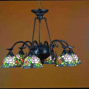 Rose Bush Tiffany Stained Glass Chandelier Light