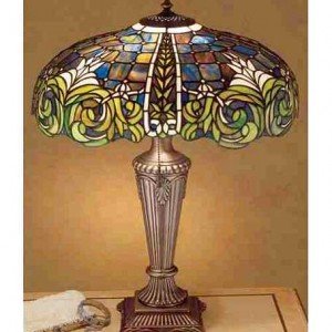 Bavarian Tiled Tiffany Stained Glass Table Lamp