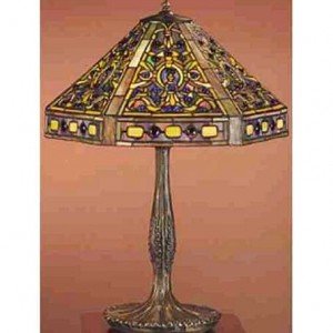 Elizabethan Jeweled Tiffany Stained Glass Table Lamp