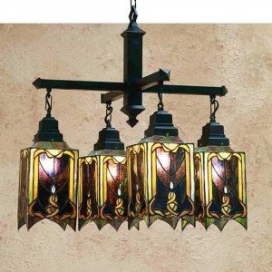 Cottage Mission Style Tiffany Stained Glass Chandelier