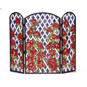 Trellis Roses Tiffany Stained Glass Fireplace Screens