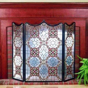Victorian Beveled Tiffany Stained Glass Fireplace Screens