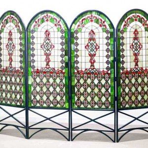 Classical Quatrefoil Tiffany Stained Glass Room Divider