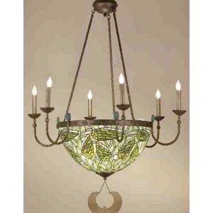 Egyptian Lotus Bud Tiffany Stained Glass Chandelier