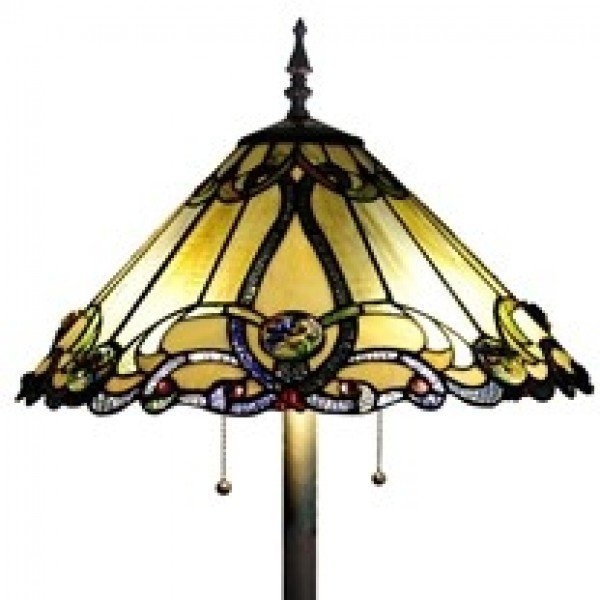 Victorian Amber Tiffany Stained Glass Floor Lamp