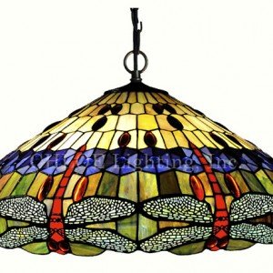 Scarlet Dragonfly Tiffany Stained Glass Pendant Lamp