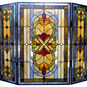 Elegant Victorian Tiffany Stained Glass Fireplace Screens