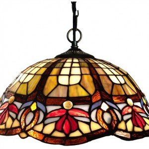 Copper Victorian Tiffany Stained Glass Pendant Lamp