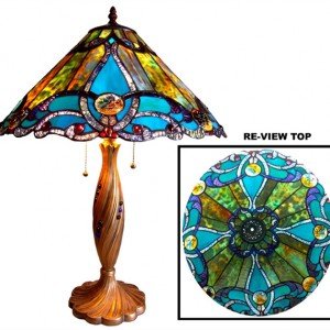 Turquoise Victorian Tiffany Stained Glass Table Lamp