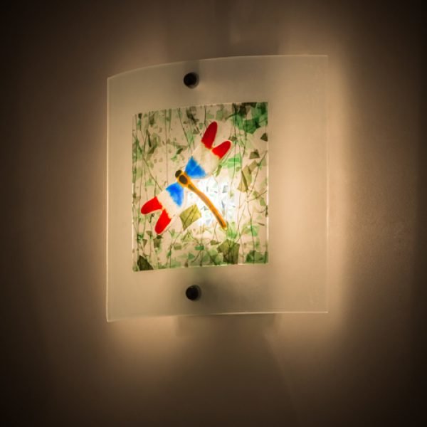 Drago Colorful Dragonfly Fused Glass Wall Sconce