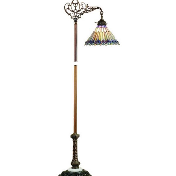 Jeweled Peacock Bridge Arm Tiffany Floor Lamp