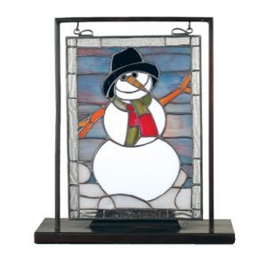 Snowman Stained Glass Lighted Mini Tabletop Window