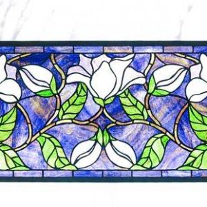 White Magnolia Tiffany Stained Glass Window Panel