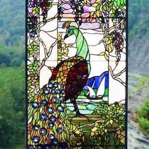 Peacock Wisteria Tiffany Stained Glass Window Panel