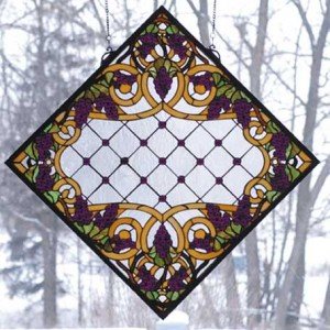 Grapevine Diamond Tiffany Stained Glass Window Panel