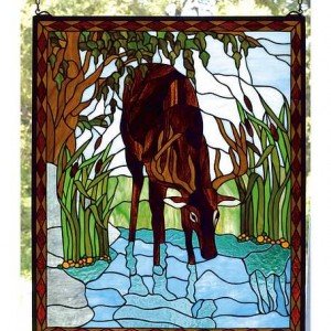River Deer Tiffany Stained Glass Window Panel