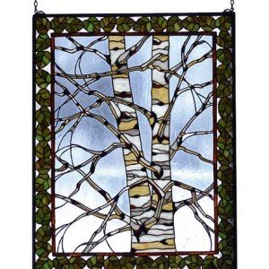 Birch Tree Tiffany Stained Glass Window Panel