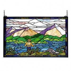 Fly Fishing Tiffany Stained Glass Window Panel