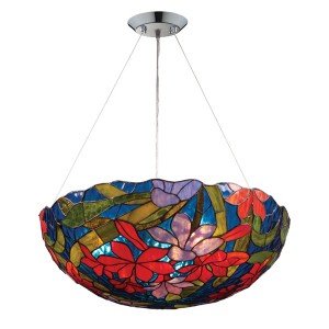 Red Impressionist Tiffany Stained Glass Pendant Light