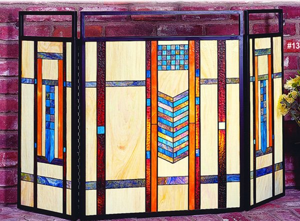 Mission Stained Glass Fireplace Screen