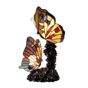 Two Butterfly Tiffany Stained Glass Accent Lamp