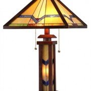 Tiffany Mission Stained Glass Wooden Table Lamp