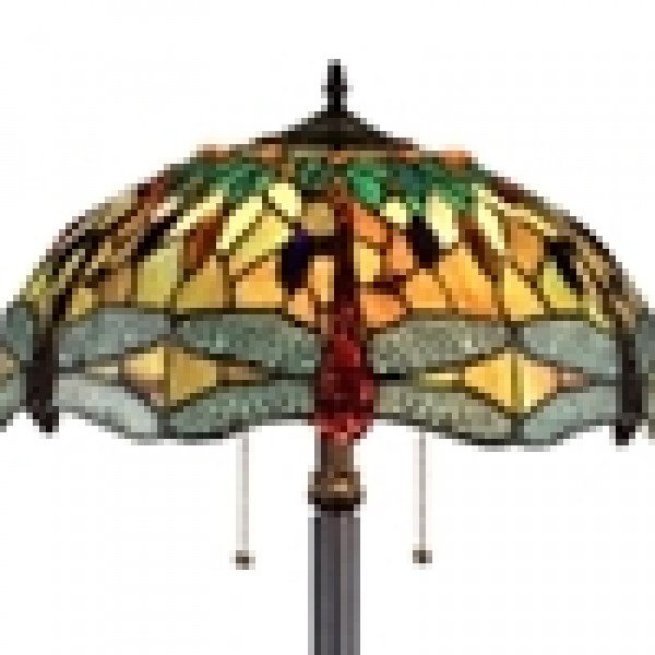 Victorian Tiffany Stained Glass Dragonfly Floor Lamp