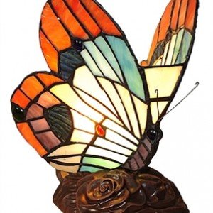 Orange Butterfly Tiffany Stained Glass Accent Lamp
