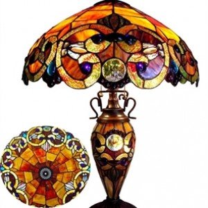 Victorian Tiffany Stained Glass Orange Table Lamp