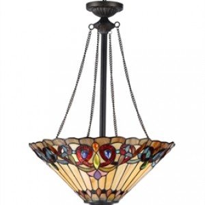 Victorian Tiffany Stained Glass Inverted Pendant Light