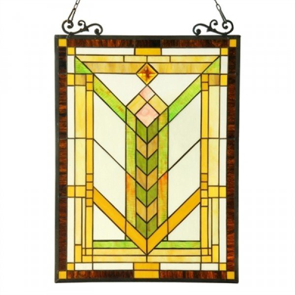 Yellow Mission Style Stained Glass Window Panel